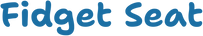 The text 'Fidget Seat' is written in a playful blue handwritten-style font on a plain white background.